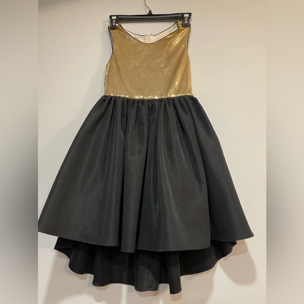 Pippa & Julie squin party dress gold and black, girls size 10